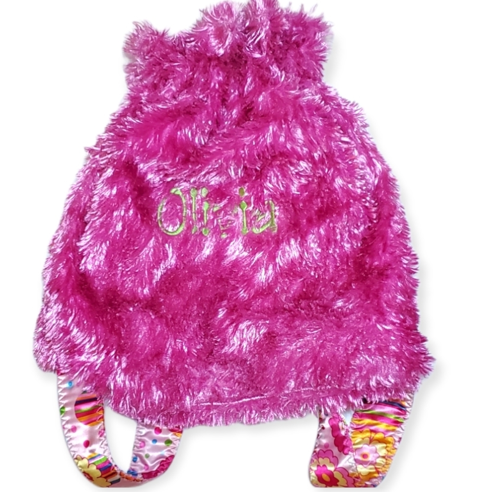 Olivia Freckles & Maya Girls Fuzzy Backpack Bag in Cotton Candy Pink
